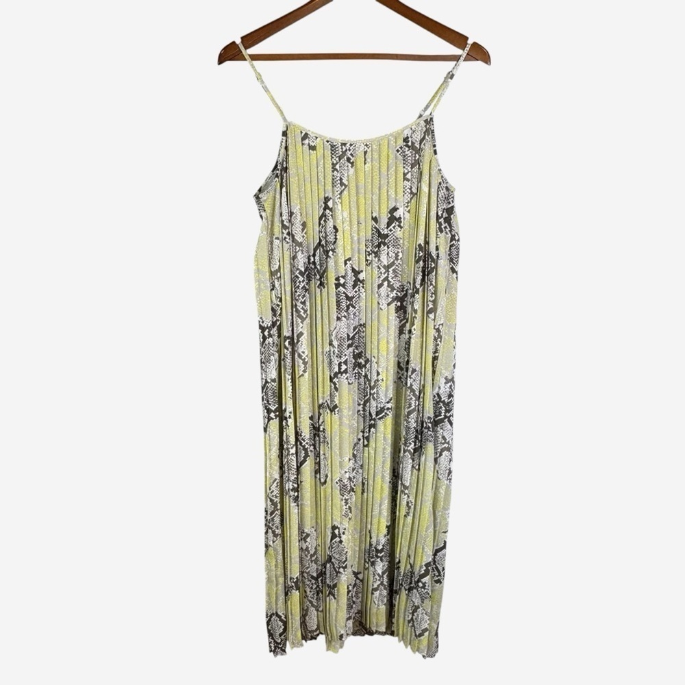 Black Tape Pleated Snakeskin Print Midi Dress Size S Neon Yellow Gray